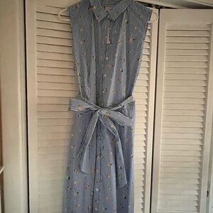 Blue Striped Sleeveless Dress with Belt